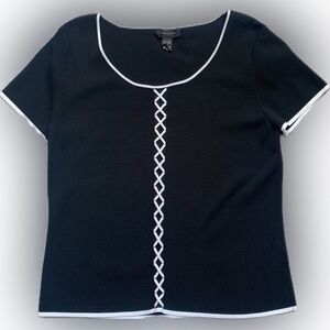 POINTELLE short sleeve black with white cable design sweater, xl